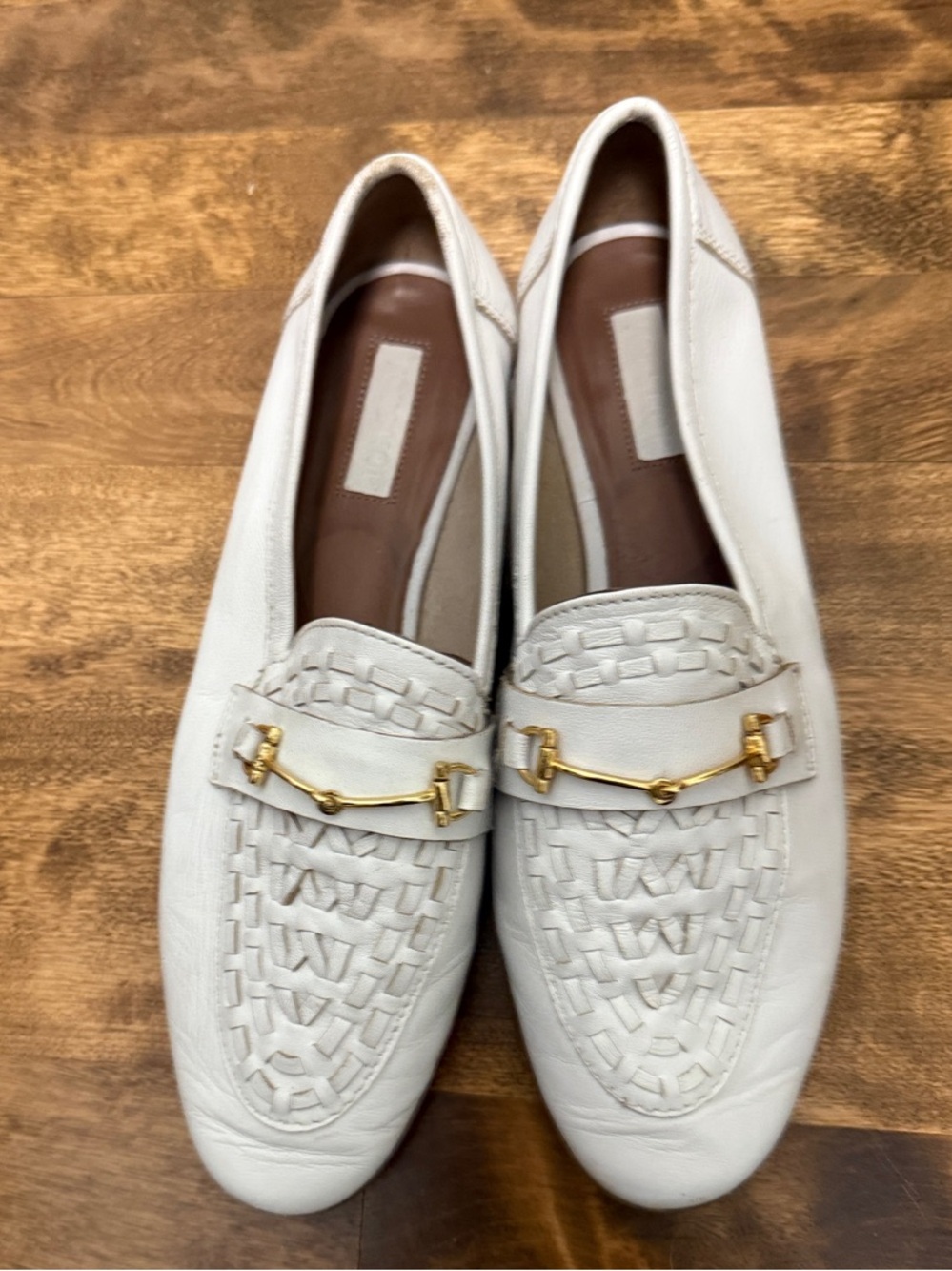 Topshop White Woven Leather Loafers with Gold Hardware